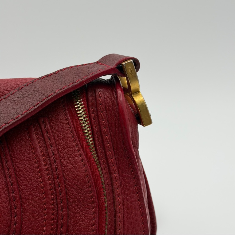 CHLOÉ MARCIE LEATHER CROSSBODY BAG – RED / BURGUNDY - Picture 2 of 12